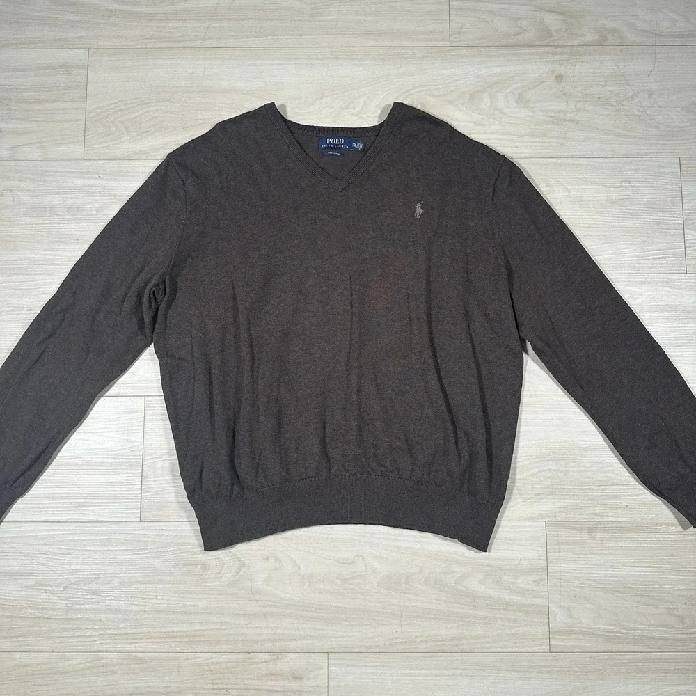Polo Ralph Lauren‎ V Neck Sweater Men's XXL Brown 100% Pima Cotton Soft Preppy